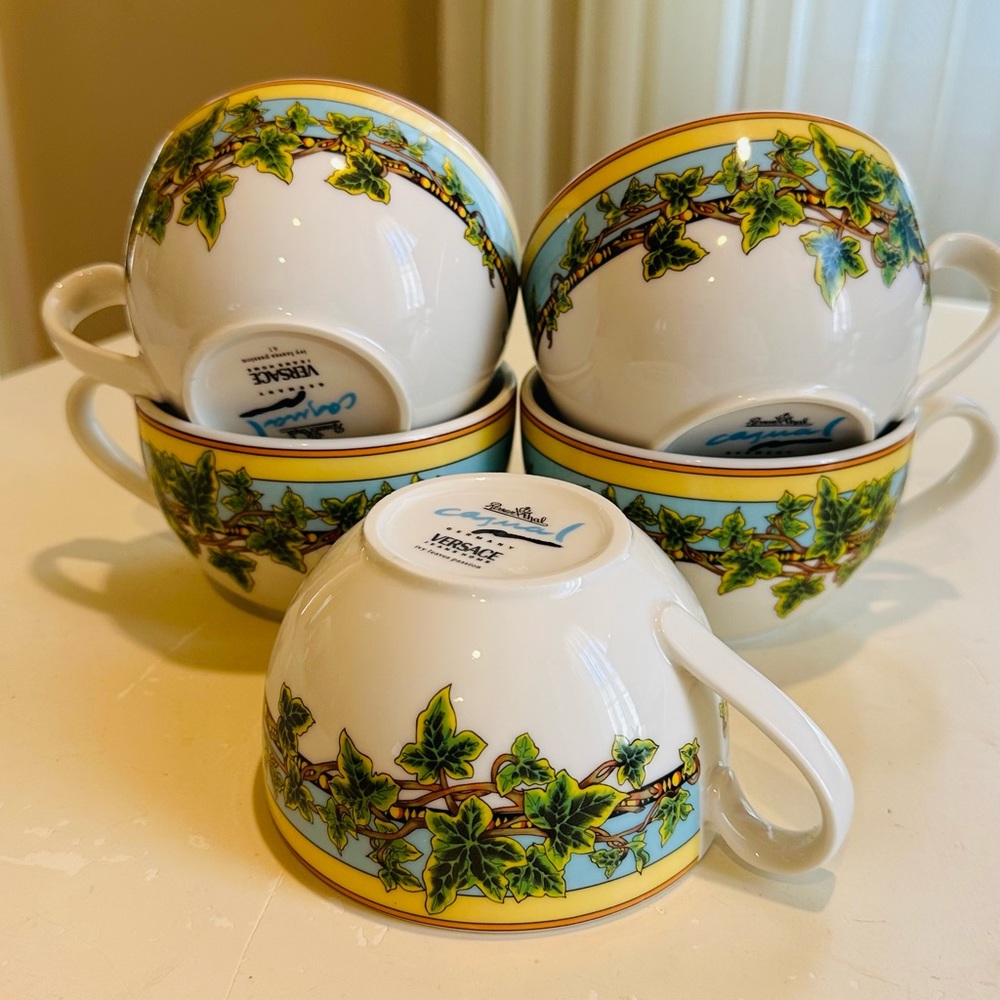 Rosenthal Versace Mugs Ivy Leaves Passion Set of 5 Cups In Perfect Conditions